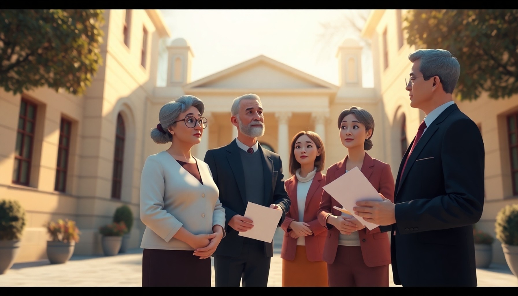 Duruşma sonrası adliye bahçesinde avukatıyla konuşan sanık ailesi