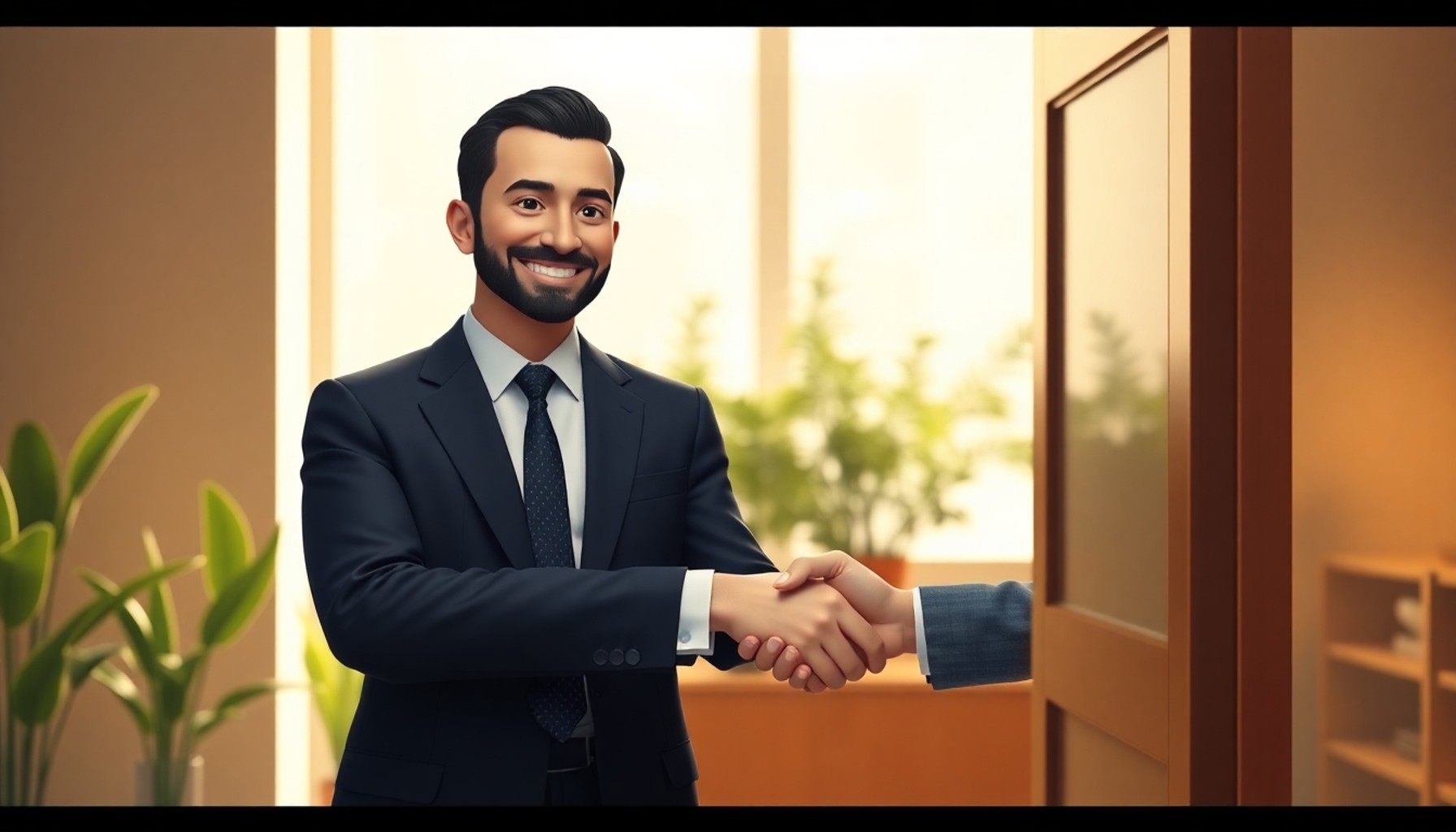 Avukat işçi müvekkiliyle ofis kapısında el sıkışıyor