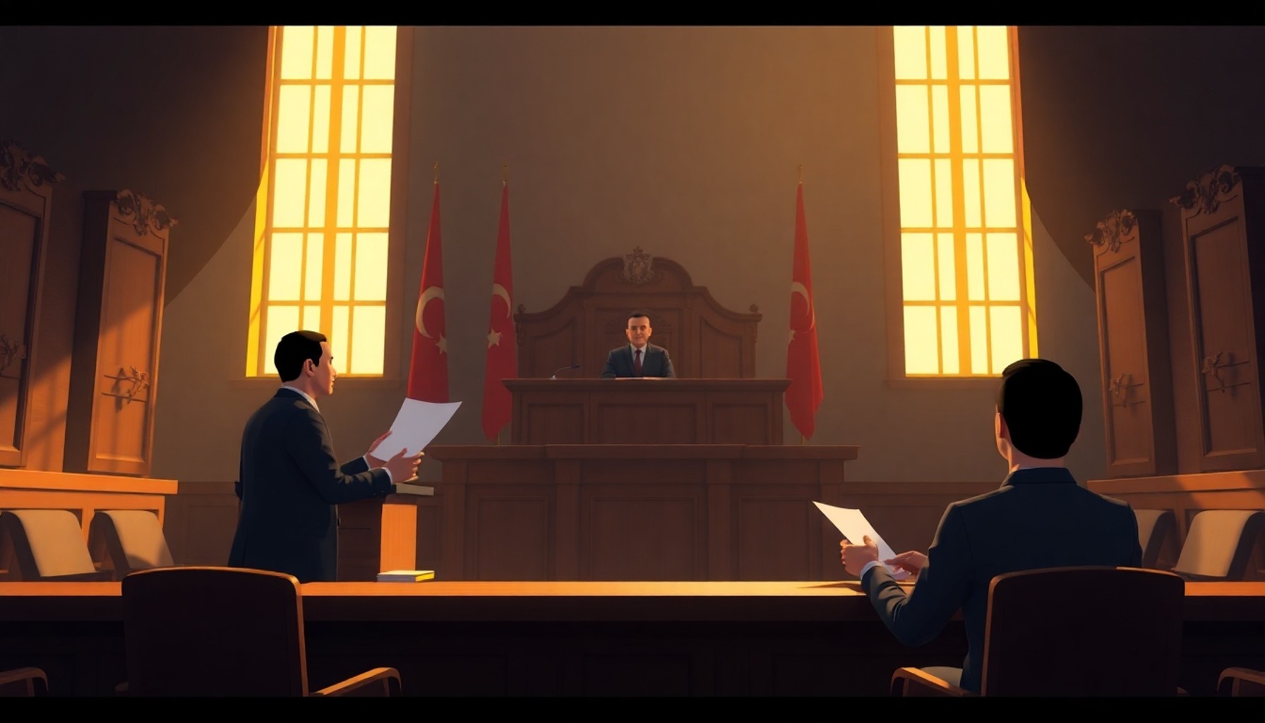 Türk mahkeme salonunda yargılama sahnesi, ısrarlı takip davası duruşması