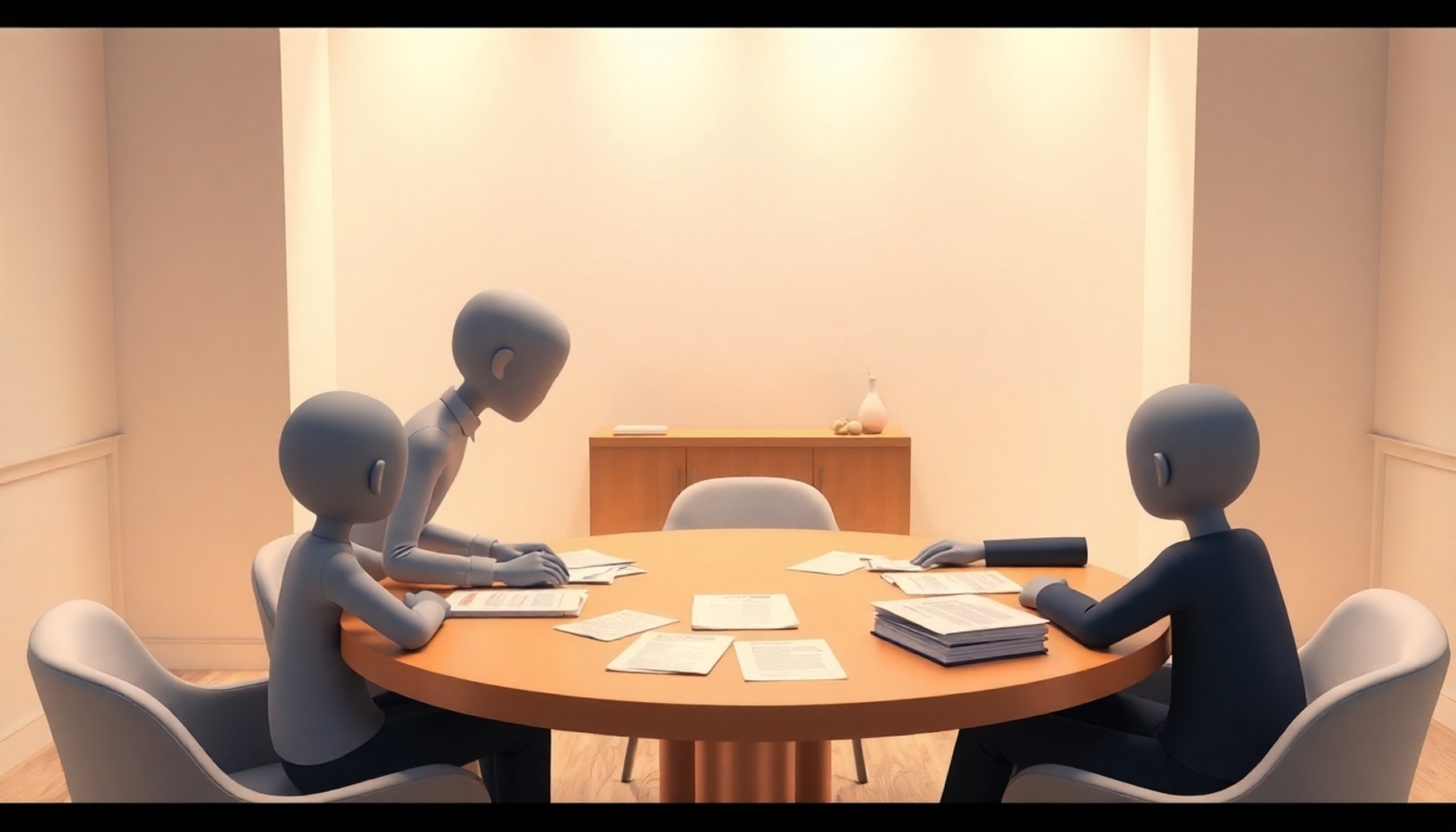 Arabuluculuk odasında masada müzakere eden taraflar