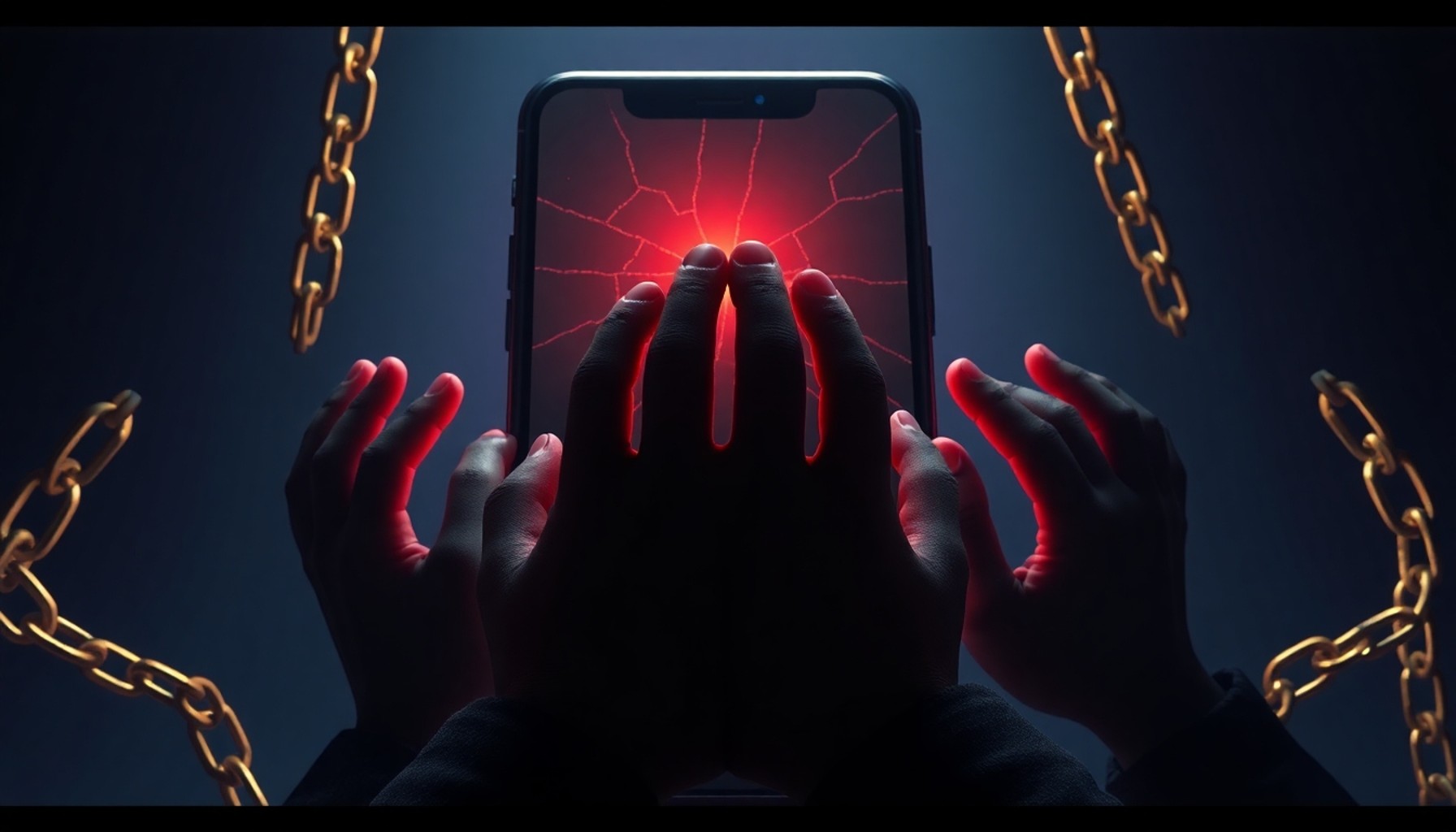 Kırık ekranlı telefon ve dijital tehdit sembolü