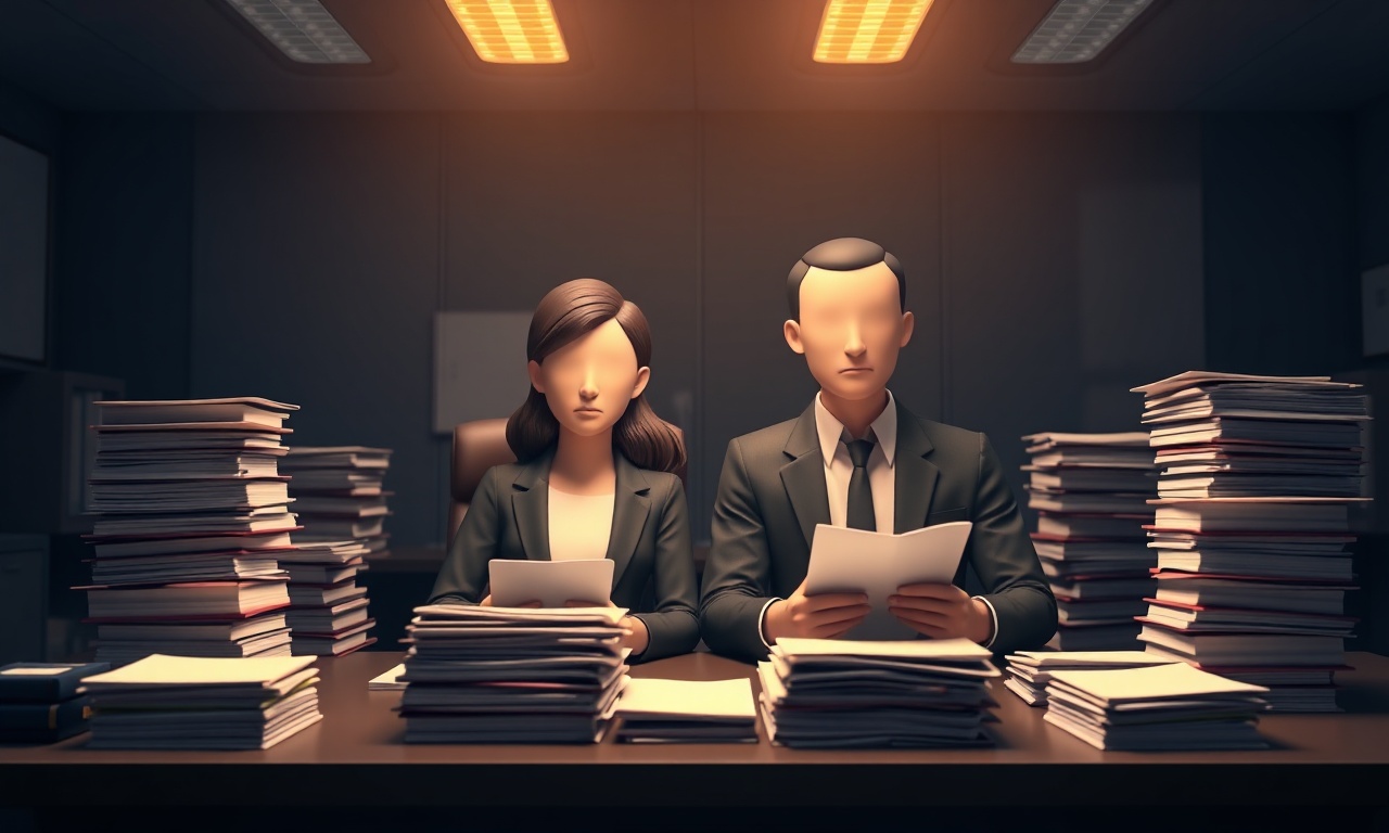 Cinematic editorial 3D illustration for a legal website: A couple in a lawyer's office, surrounded by papers and files, with a sense of urgency and concern on their faces. The woman is holding a folder, while the man is gesturing with his hands, as if explaining something. The background is a warm and inviting office, with a hint of a cityscape outside the window. The lighting is soft and natural, with a focus on the characters and their emotions. The scene is set in a neutral time and place, with no distracting elements or visual noise. The overall mood is one of seriousness and concern, as the couple navigates the complexities of the law.