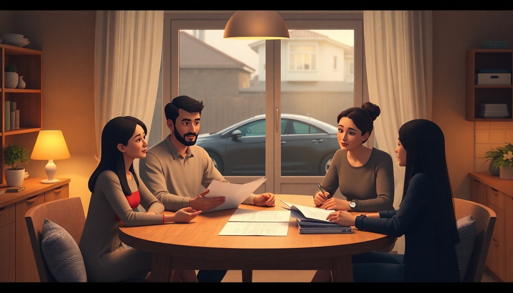 Gurbetçi aile Türkiye'de araç belgelerini birlikte inceliyor